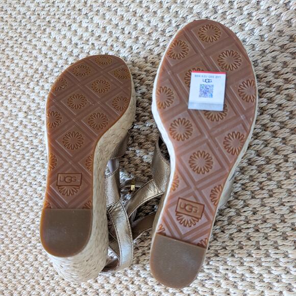UGG Careena Platform Wedge Espadrille Open Toe Sandals Pale Gold 7.5 NWOB - Picture 6 of 8